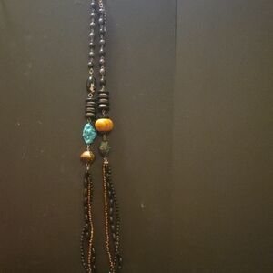 Elegant Beaded Necklace with Turquoise and Amber Accents